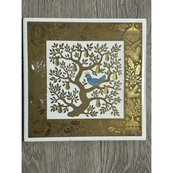 VTG MCM Berggren Tile Trivet First Day of Christmas Partridge Pear Tree Gold - Picture 2 of 8